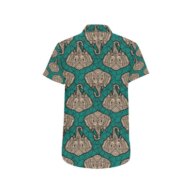 Boho Head Elephant Men's Short Sleeve Button Up Shirt