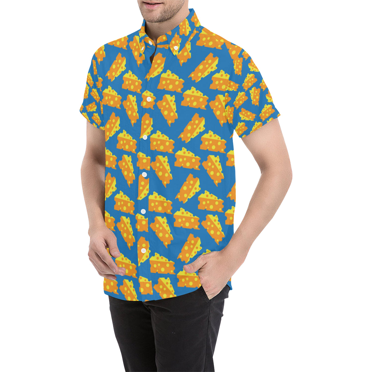 Cheese Pattern Print Design 05 Men's Short Sleeve Button Up Shirt