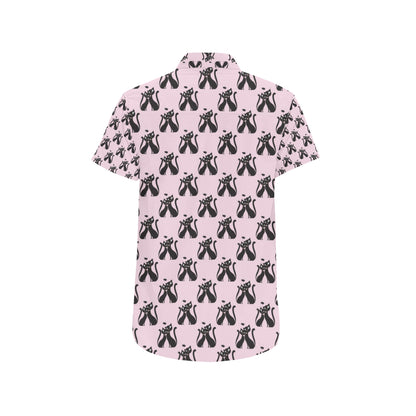 Black Cat Pattern Print Design 01 Men's Short Sleeve Button Up Shirt