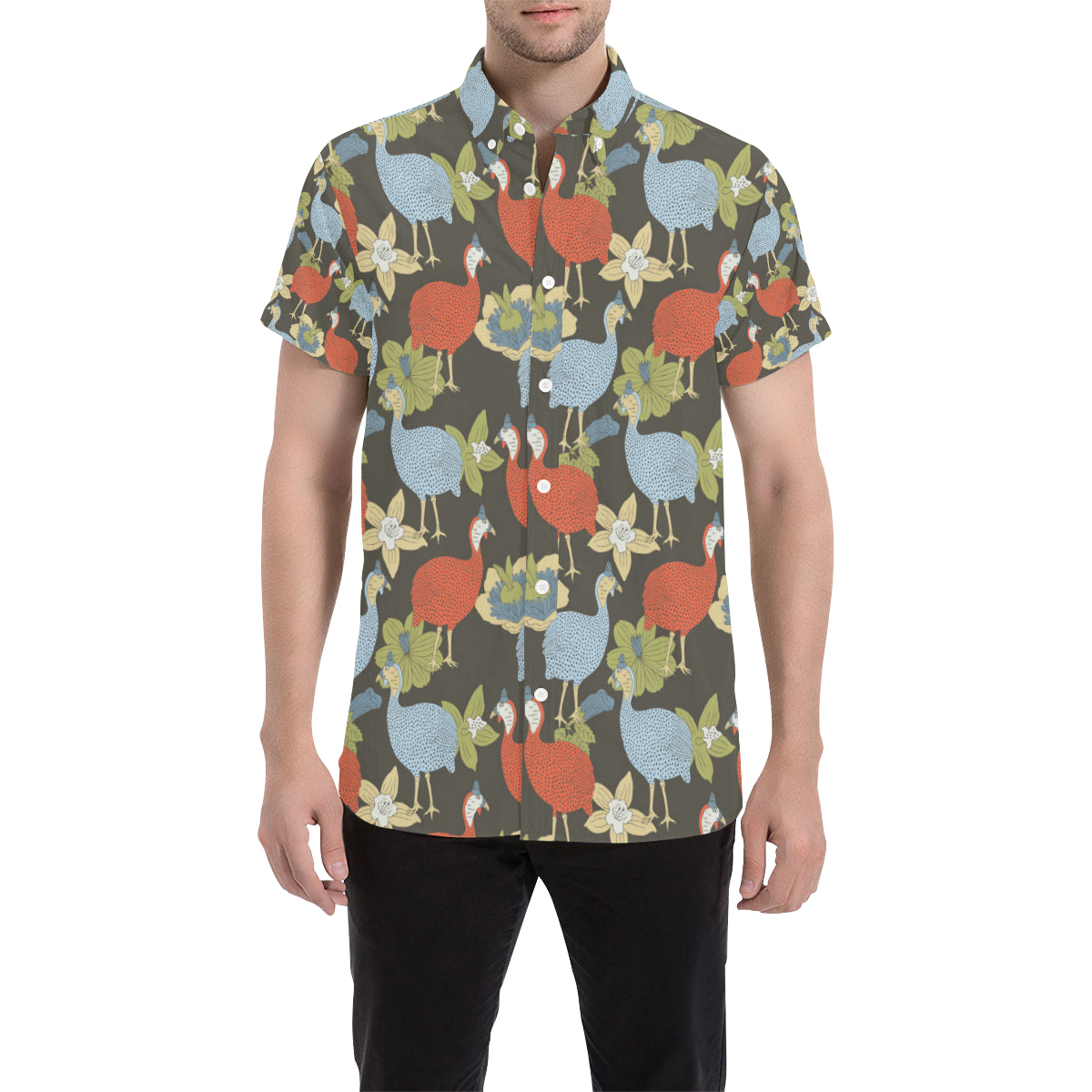 Guinea Fowl Pattern Print Design 02 Men's Short Sleeve Button Up Shirt