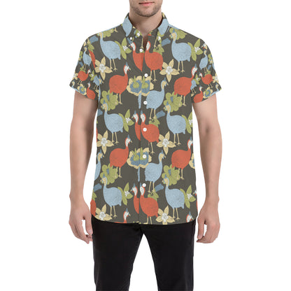 Guinea Fowl Pattern Print Design 02 Men's Short Sleeve Button Up Shirt