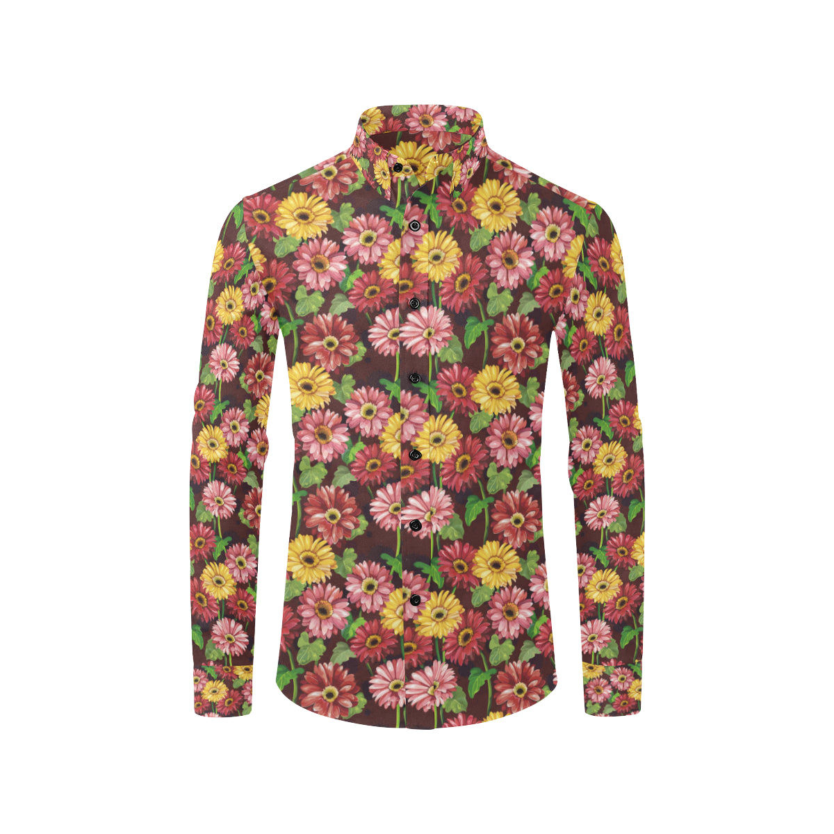 Daisy Gerbera Print Pattern Men's Long Sleeve Shirt