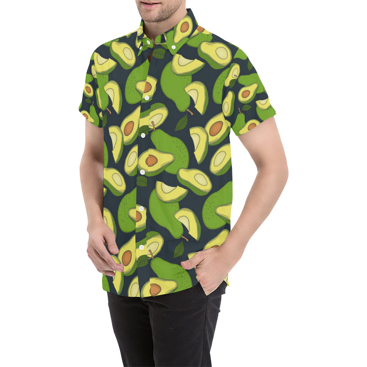 Avocado Pattern Print Design AC013 Men's Short Sleeve Button Up Shirt