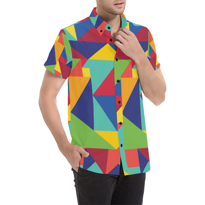 Mosaic Pattern Print Design 01 Men's Short Sleeve Button Up Shirt