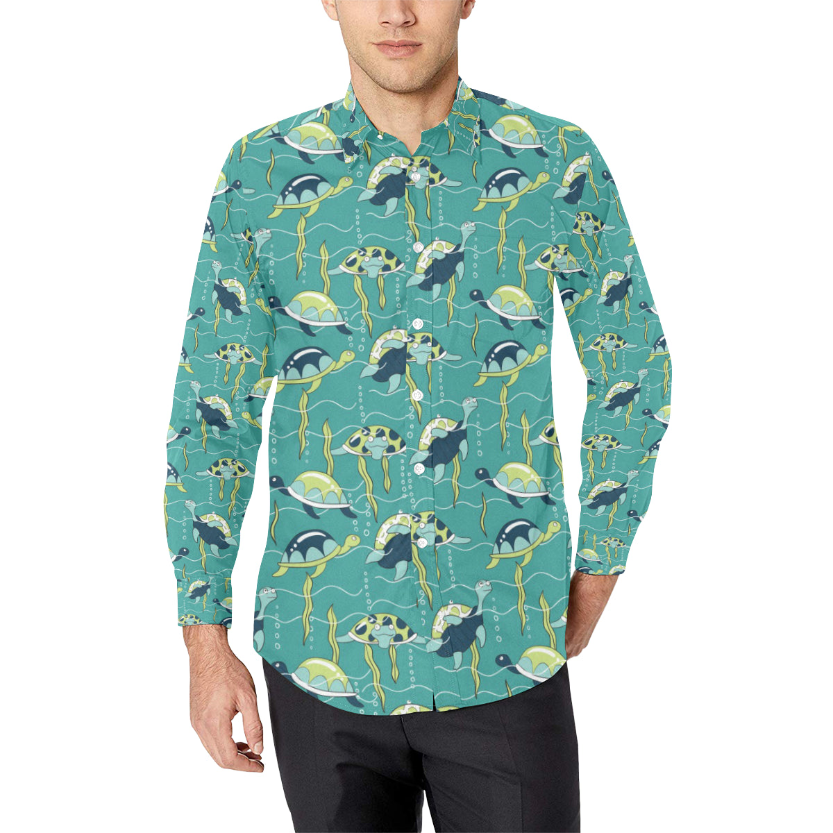 Sea Turtle Pattern Print Design T08 Men's Long Sleeve Shirt