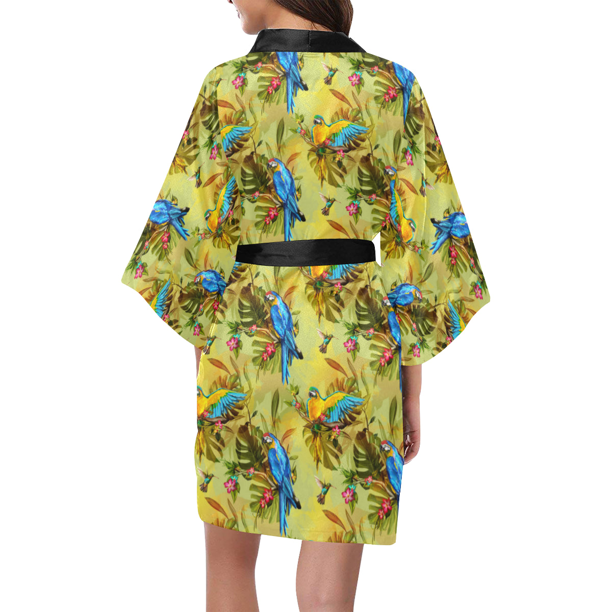 Parrot Pattern Print Design A02 Women's Short Kimono