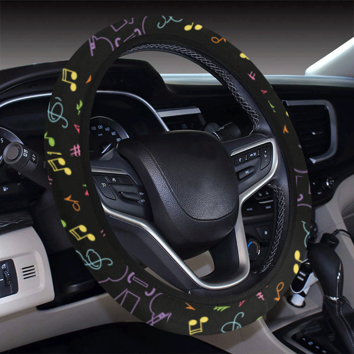 Cello Neon Pattern Print Design 02 Steering Wheel Cover with Elastic Edge