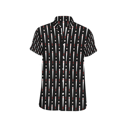 Baseball Pattern Print Design 03 Men's Short Sleeve Button Up Shirt