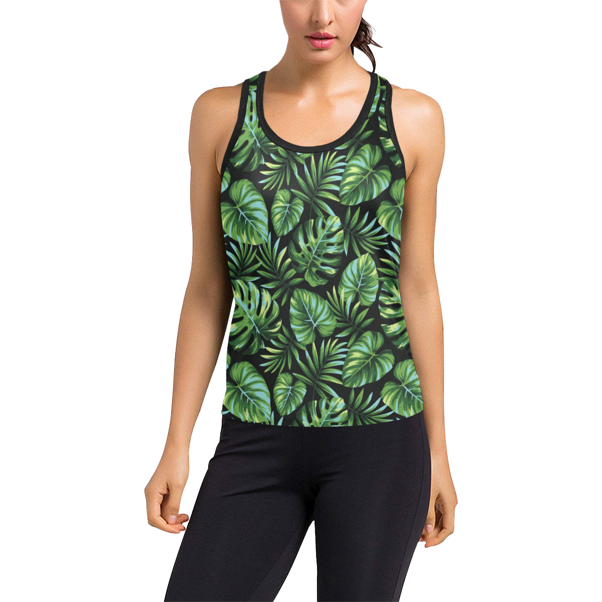 Palm Leaves Pattern Print Design PL013 Women's Racerback Tank Top