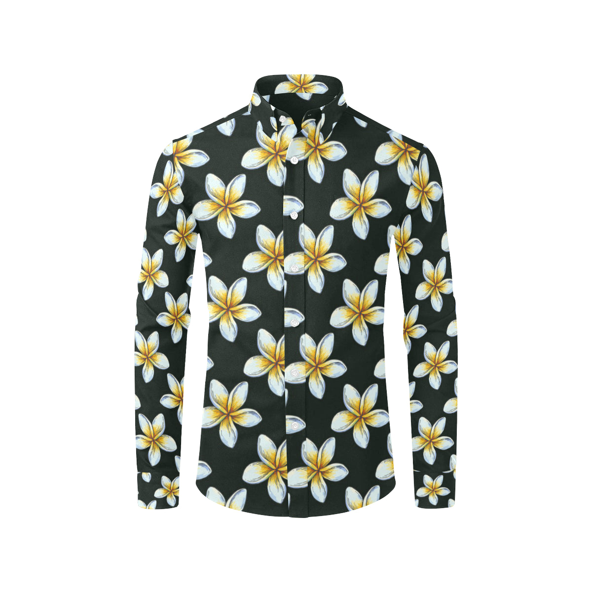 White Plumeria Pattern Print Design PM022 Men's Long Sleeve Shirt