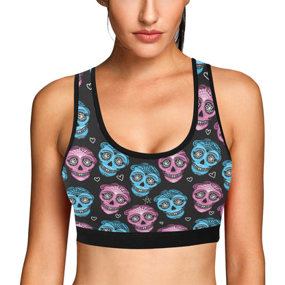 Day of the Dead Skull Print Pattern Sports Bra