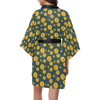 Bitcoin Pattern Print Design 01 Women's Short Kimono
