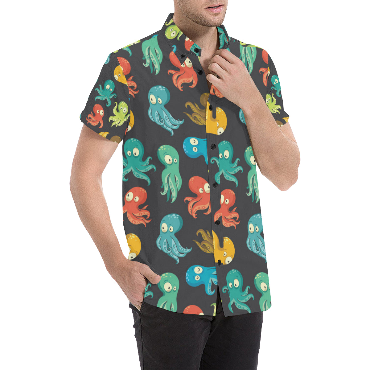 Octopus Pattern Print Design A01 Men's Short Sleeve Button Up Shirt