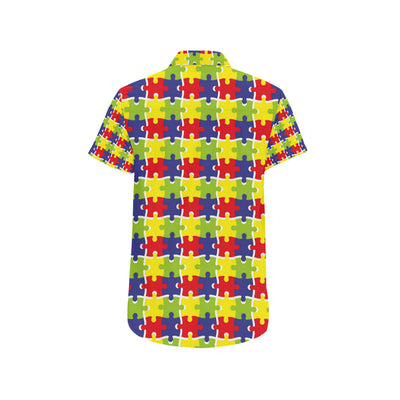 Autism Awareness Pattern Print Design 03 Men's Short Sleeve Button Up Shirt