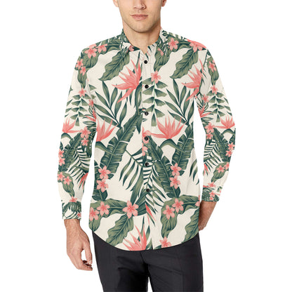 Tropical Flower Palm Leaves Men's Long Sleeve Shirt