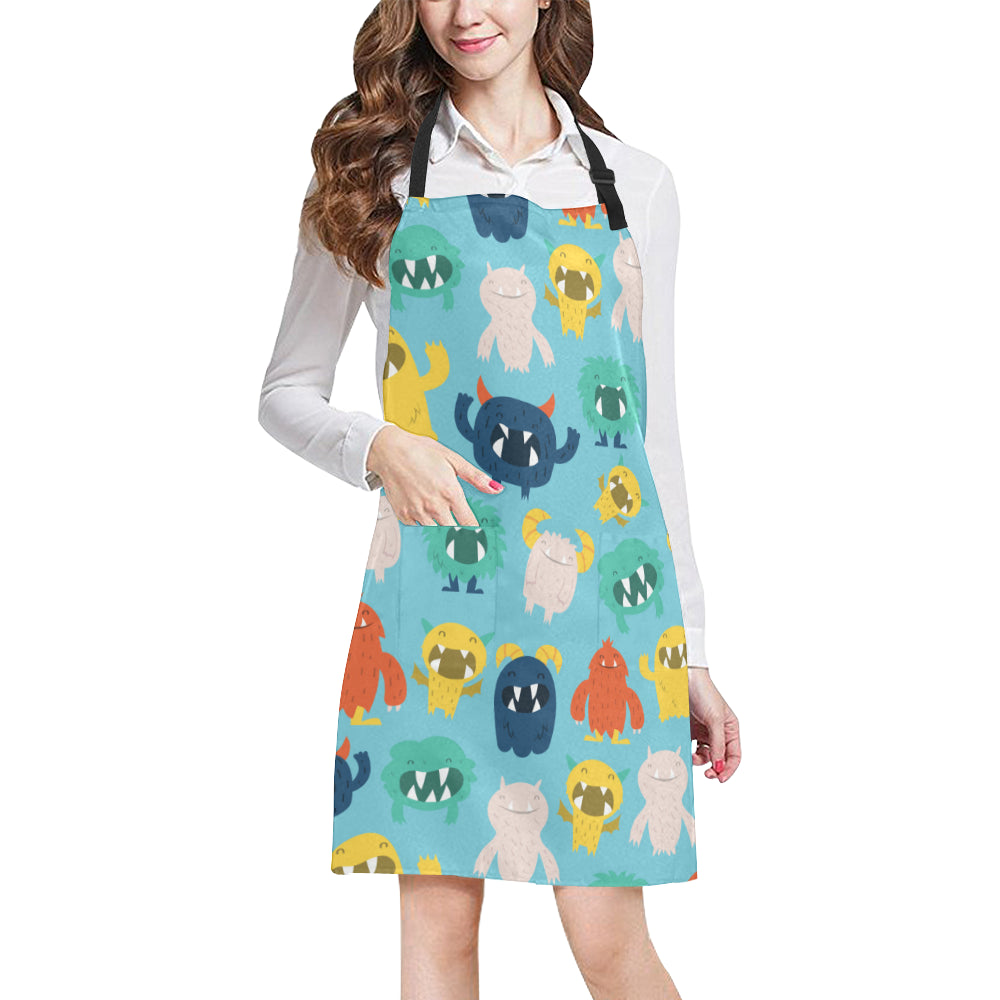 Monster Cartoon Pattern Print Design 03 Apron with Pocket