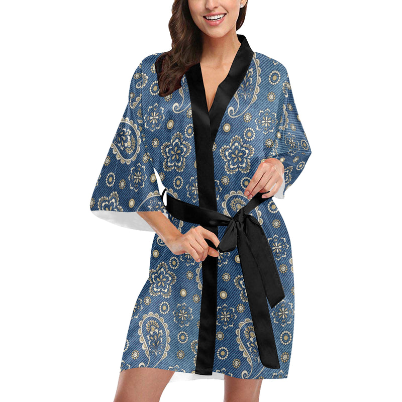 Jean Paisley Pattern Print Design 01 Women's Short Kimono