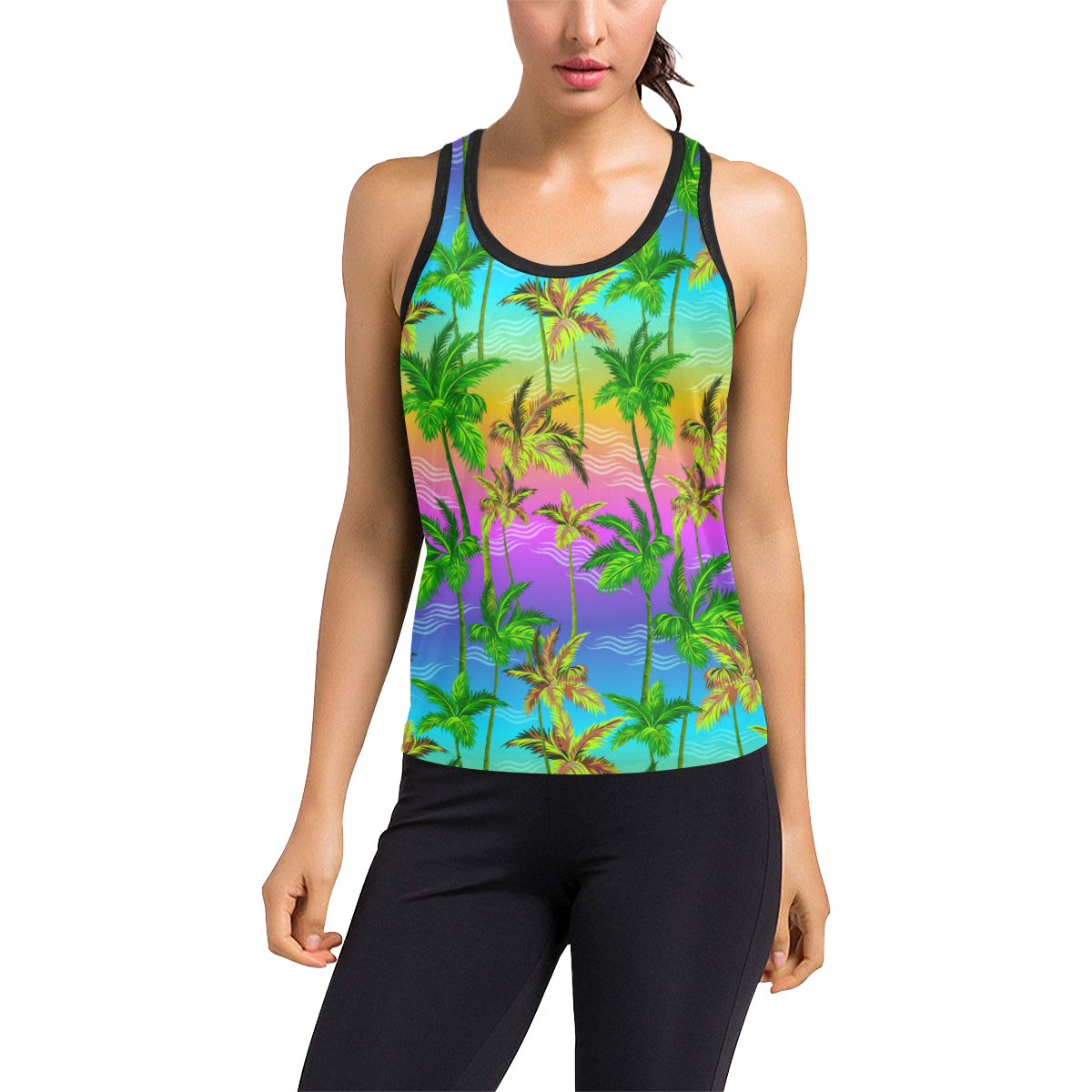 Palm Tree Rainbow Pattern Women's Racerback Tank Top