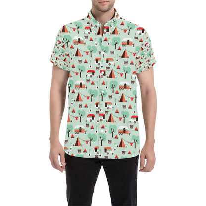 Camper Tent Pattern Print Design 01 Men's Short Sleeve Button Up Shirt