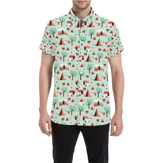 Camper Tent Pattern Print Design 01 Men's Short Sleeve Button Up Shirt