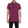 Pink Tartan Plaid Pattern Men's Short Sleeve Button Up Shirt