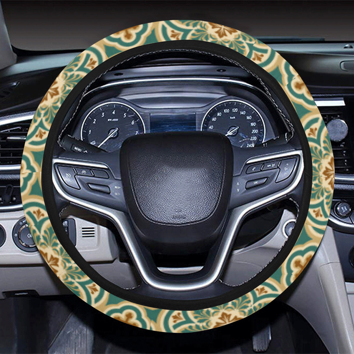 Cross Pattern Print Design 01 Steering Wheel Cover with Elastic Edge