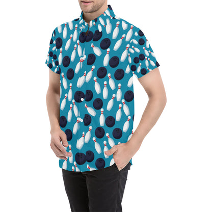 Bowling Pin Pattern Print Design 010 Men's Short Sleeve Button Up Shirt