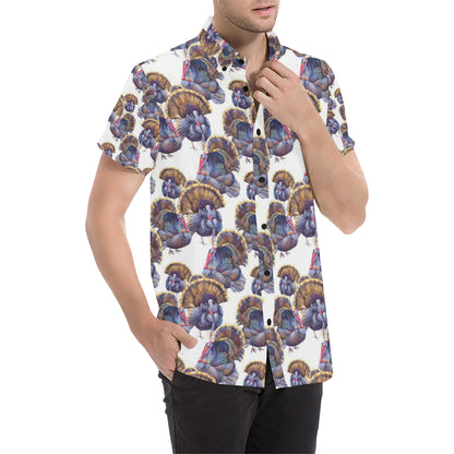 Turkey Pattern Print Design 01 Men's Short Sleeve Button Up Shirt