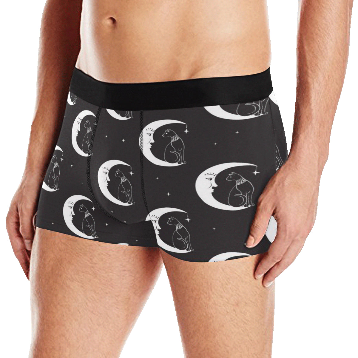 Moon with Cat Pattern Print Design 04 Men's Boxer Briefs