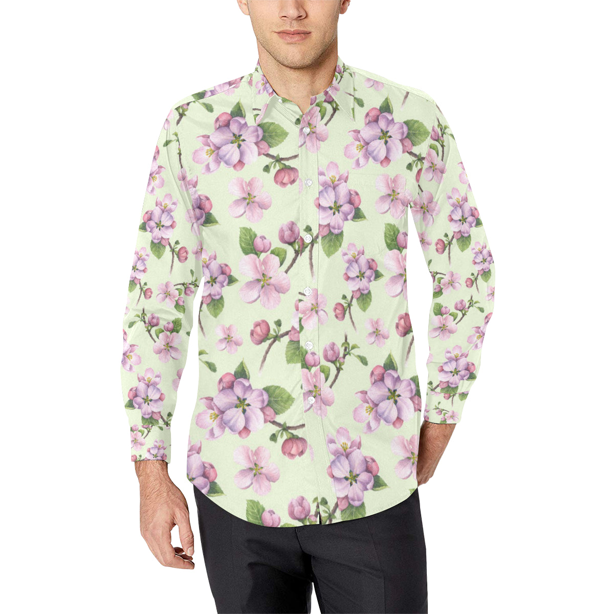 Apple blossom Pattern Print Design AB05 Men's Long Sleeve Shirt