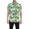 Green Pattern Tropical Palm Leaves Men's Short Sleeve Button Up Shirt