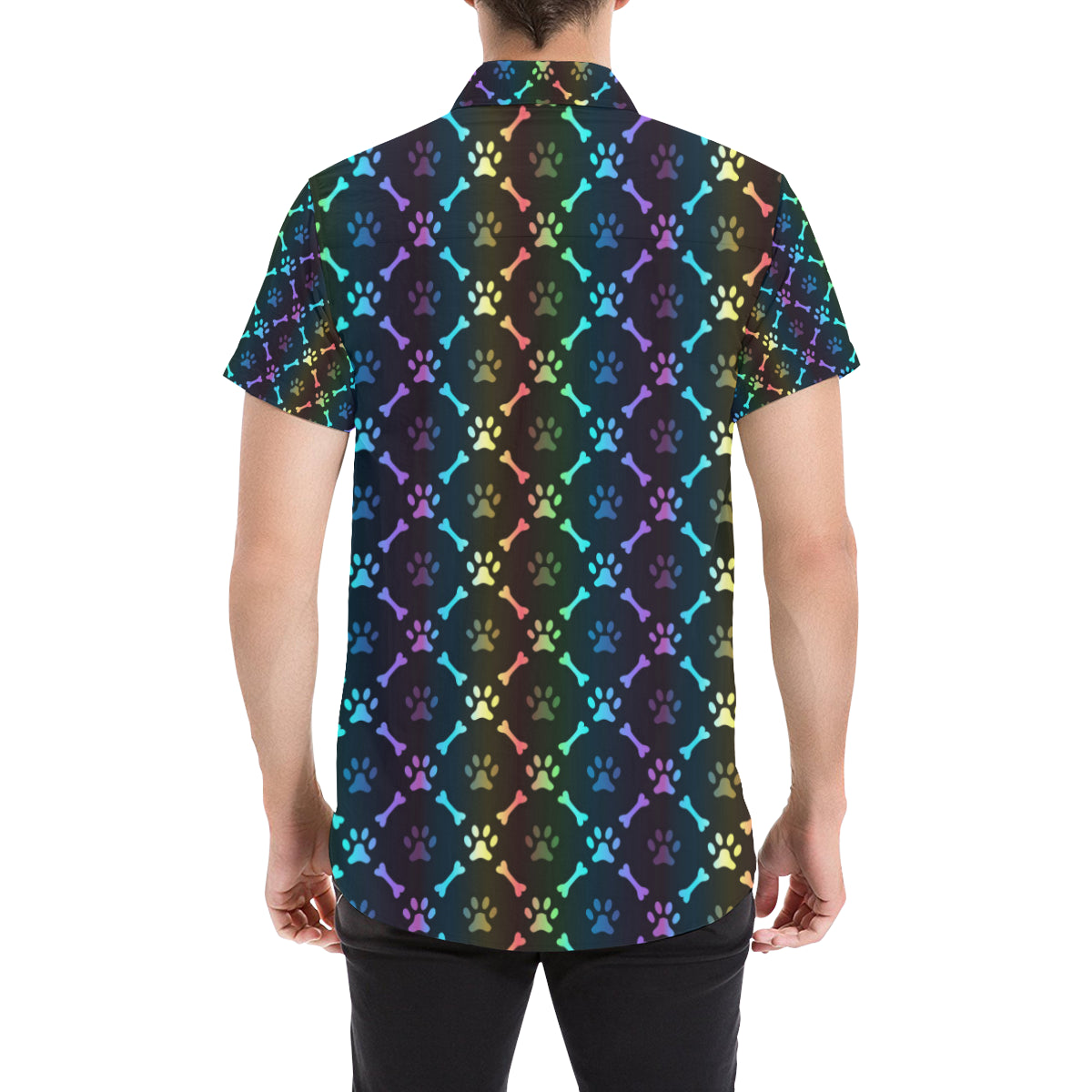 Paw Rainbow Pattern Print Design A01 Men's Short Sleeve Button Up Shirt