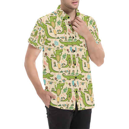 Alligator Pattern Print Design 01 Men's Short Sleeve Button Up Shirt