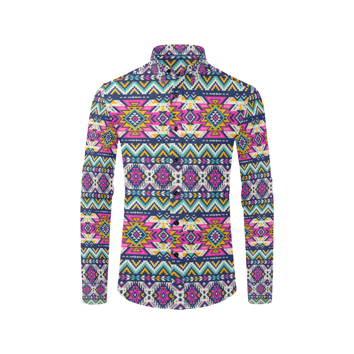 Aztec Pink Geometric Print Pattern Men's Long Sleeve Shirt