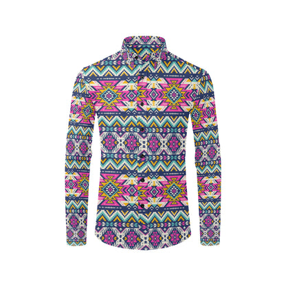 Aztec Pink Geometric Print Pattern Men's Long Sleeve Shirt