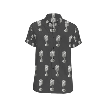 Microphone Vintage Pattern Print Design 01 Men's Short Sleeve Button Up Shirt
