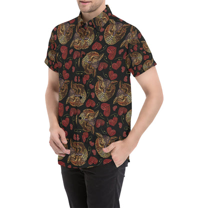 Owl Pattern Print Design A08 Men's Short Sleeve Button Up Shirt