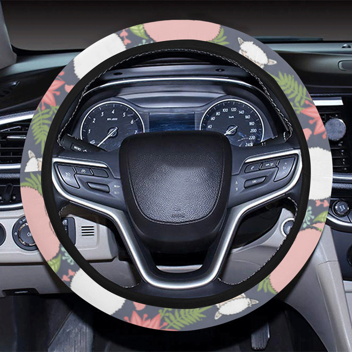 Alpaca Pattern Print Design 03 Steering Wheel Cover with Elastic Edge