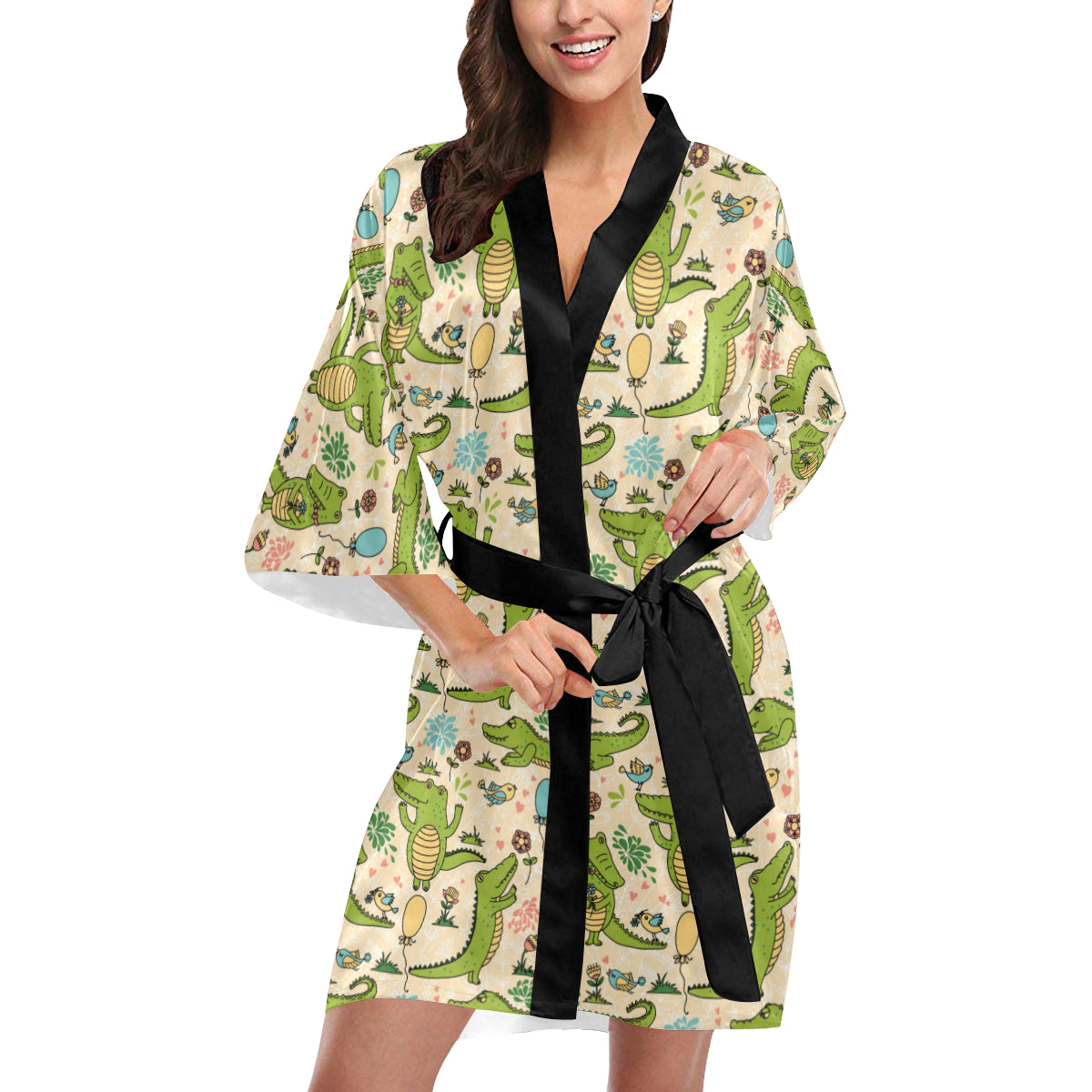 Alligator Pattern Print Design 01 Women's Short Kimono