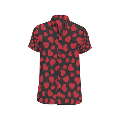 Heart Red Pattern Print Design HE01 Men's Short Sleeve Button Up Shirt