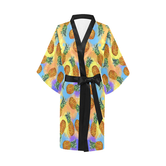 Pineapple Pattern Print Design PP09 Women Kimono Robe