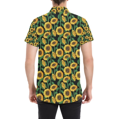Sunflower Realistic Print Pattern Men's Short Sleeve Button Up Shirt