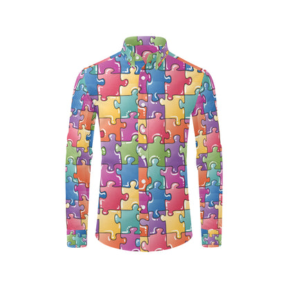 Puzzle Pattern Print Design A05 Men's Long Sleeve Shirt