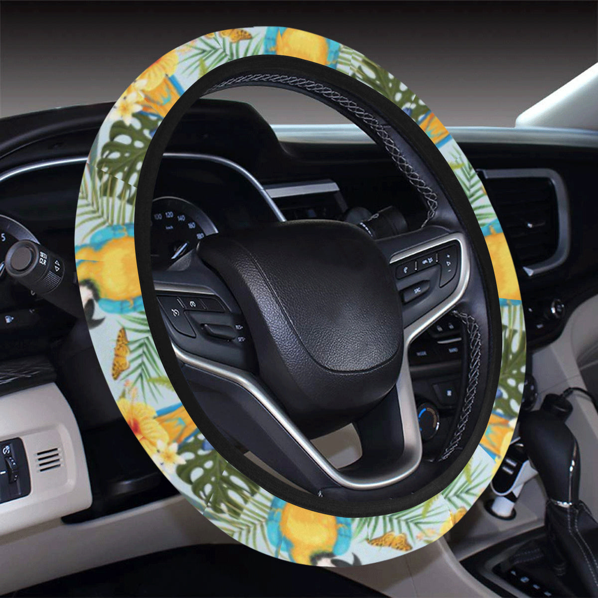 Parrot Pattern Print Design A04 Steering Wheel Cover with Elastic Edge