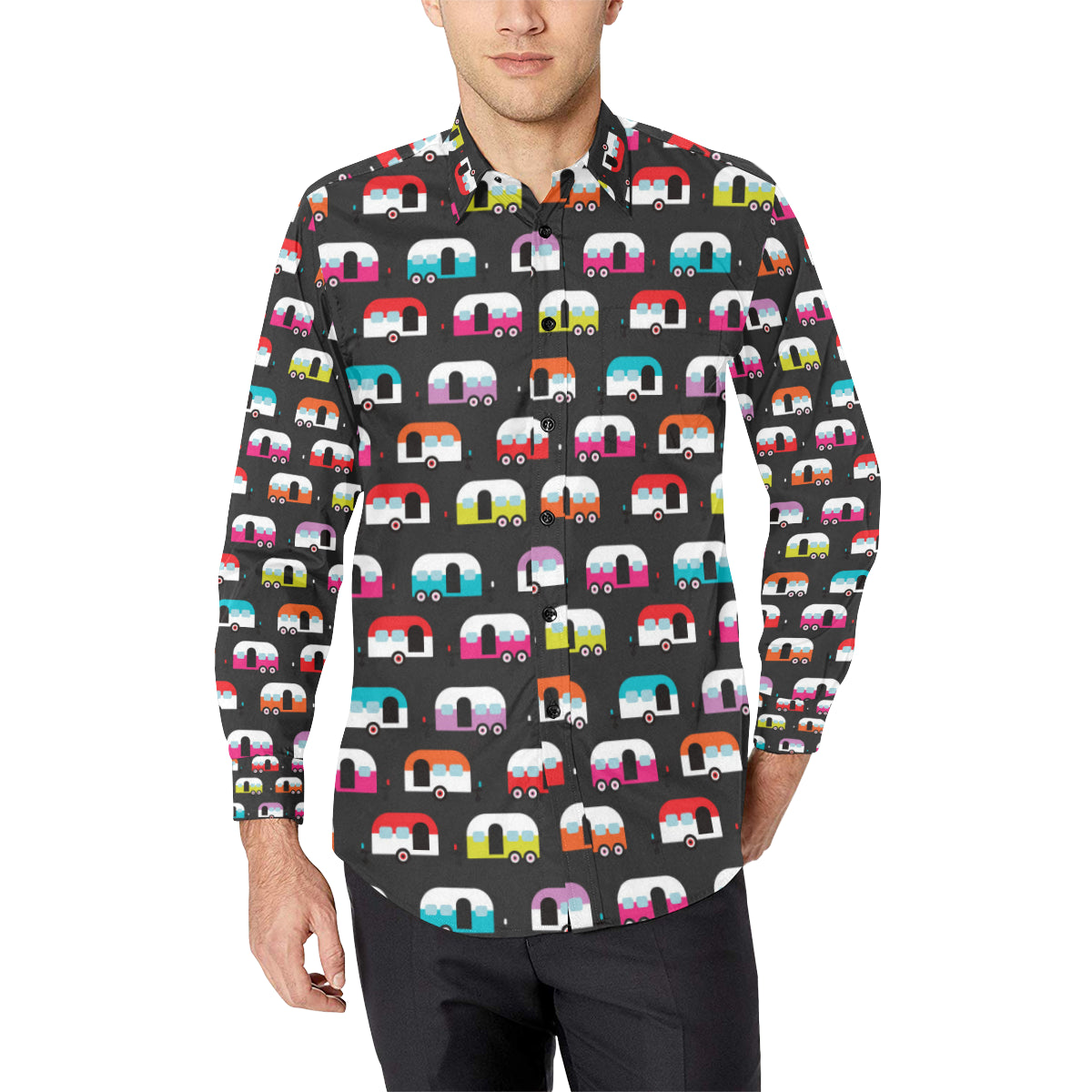 Camper Caravan Pattern Men's Long Sleeve Shirt