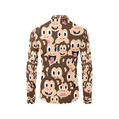Emoji Monkey Print Pattern Men's Long Sleeve Shirt