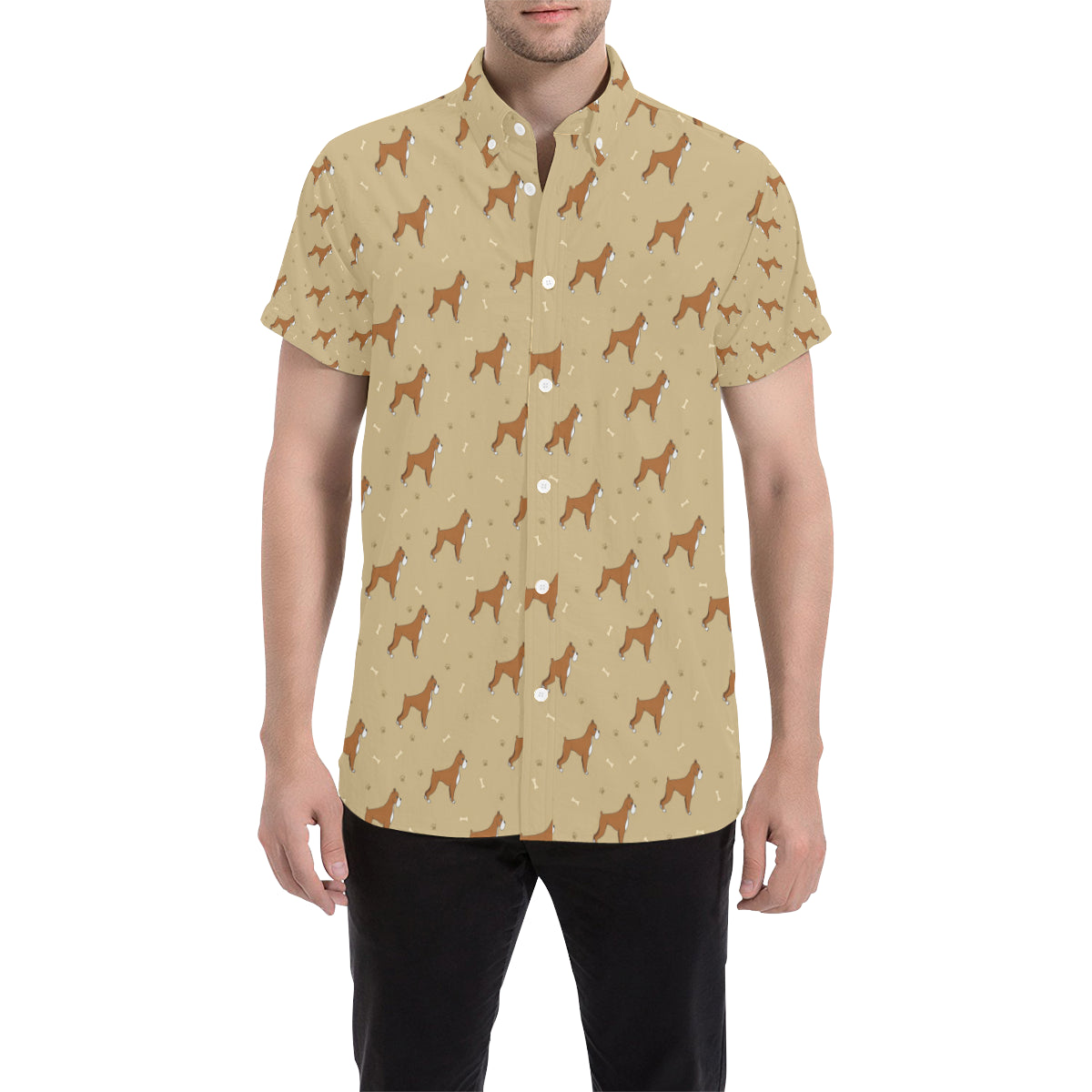 Boxers Pattern Print Design 02 Men's Short Sleeve Button Up Shirt