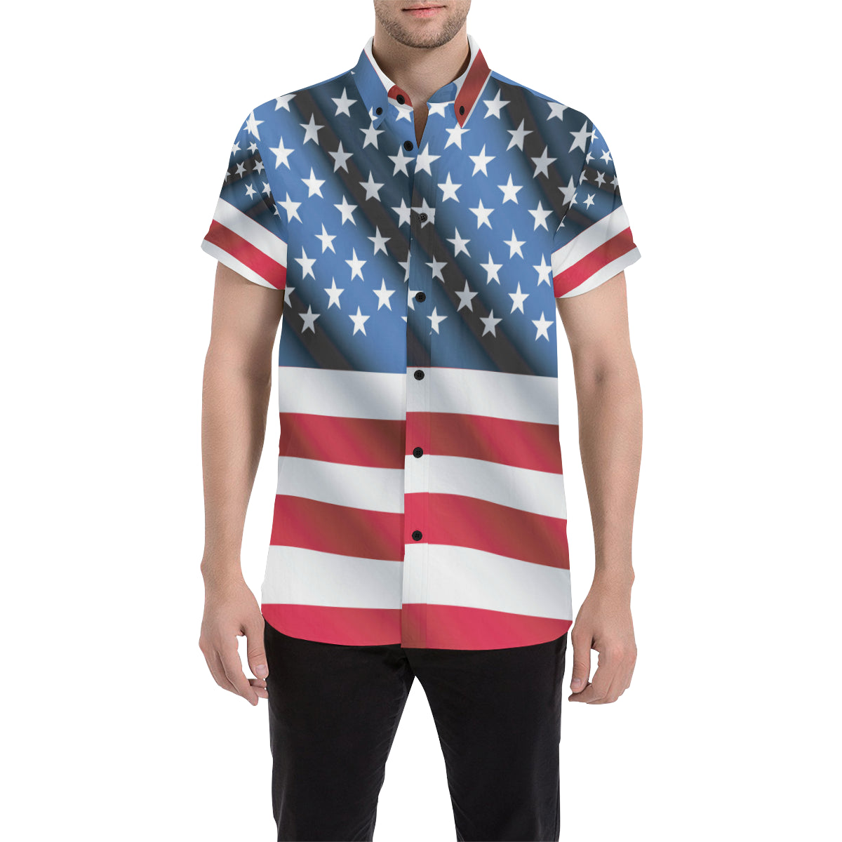 American flag Classic Men's Short Sleeve Button Up Shirt