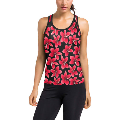 Red Plumeria Pattern Print Design PM025 Women's Racerback Tank Top