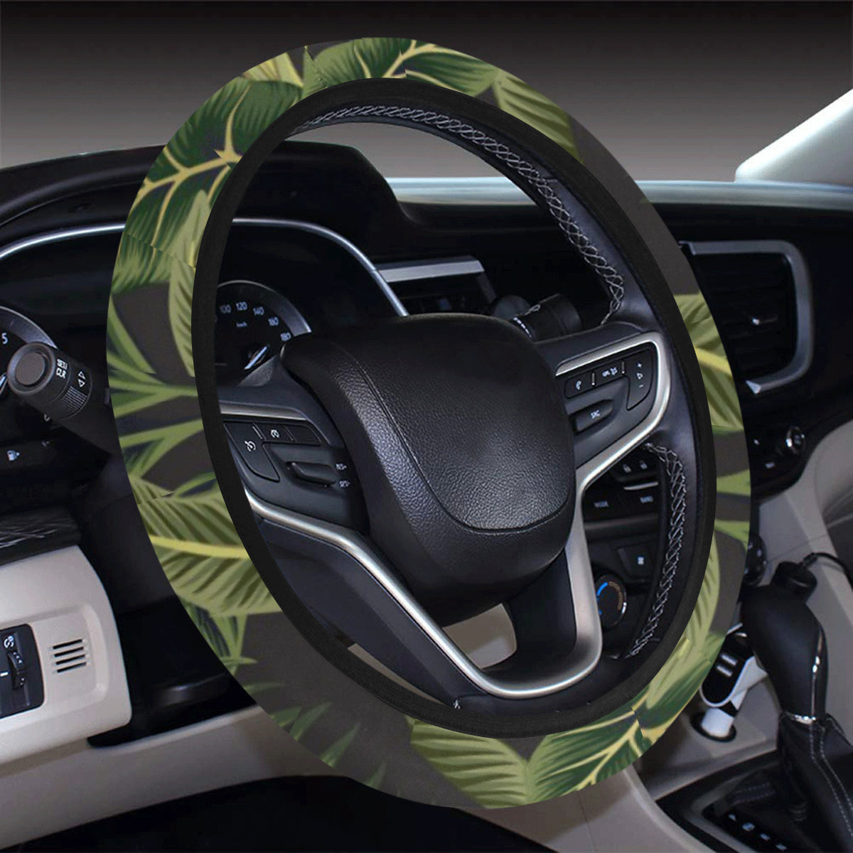 Banana Leaf Pattern Print Design BL04 Steering Wheel Cover with Elastic Edge